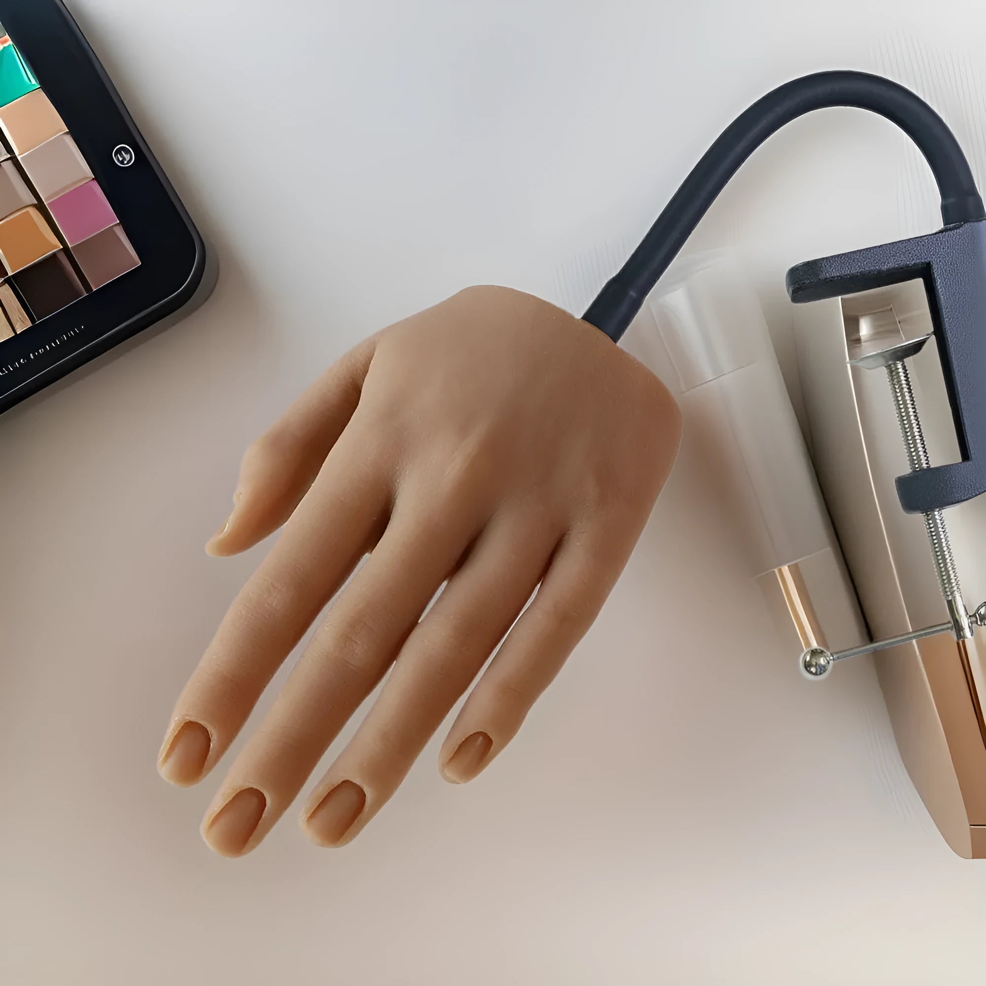 Silicone nail art practice hand model showing realistic fingers for gel polish and acrylic training