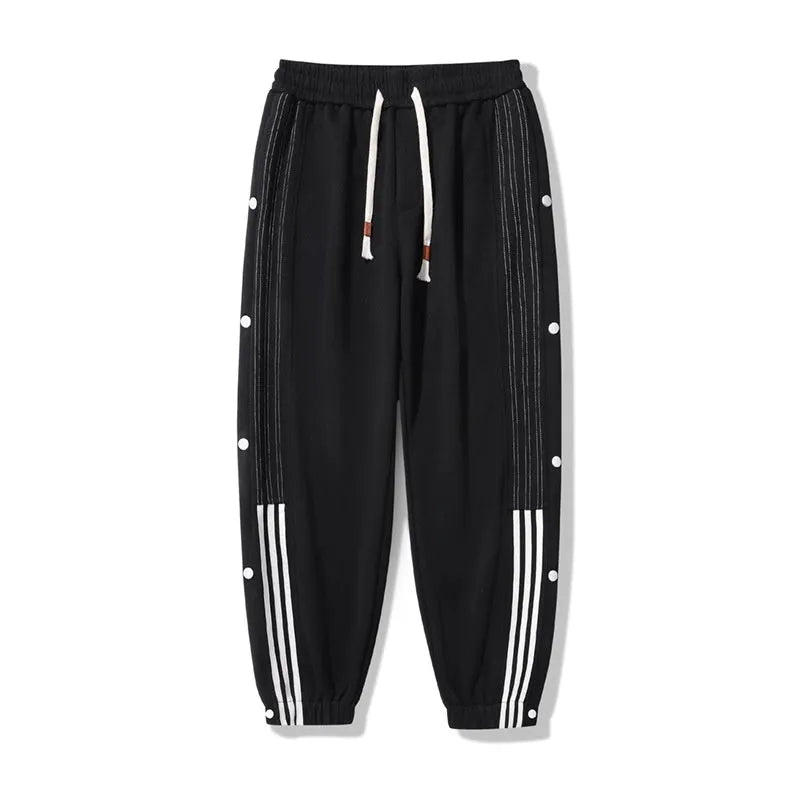 Men's loose black sweatpants with ankle ties and high elastic waistband for sports