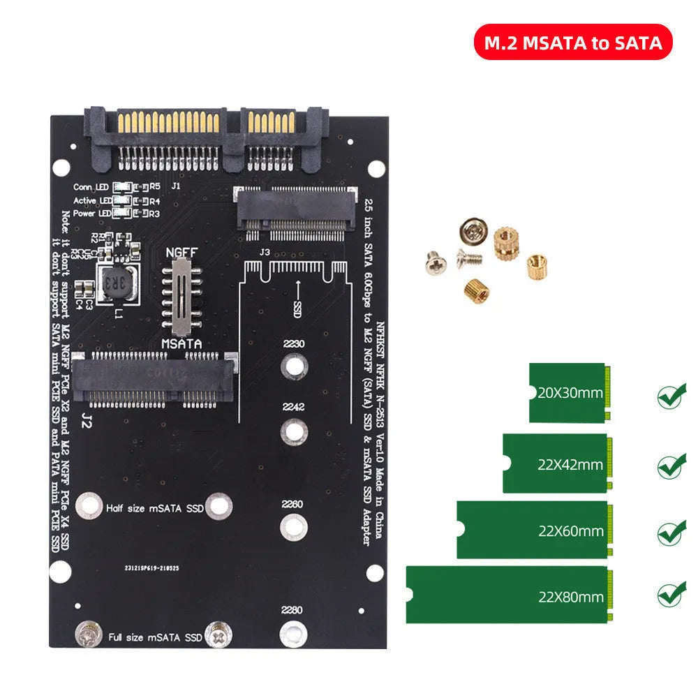 Black SATA to M.2 NGFF SSD adapter card for 2.5-inch drive bay mounting