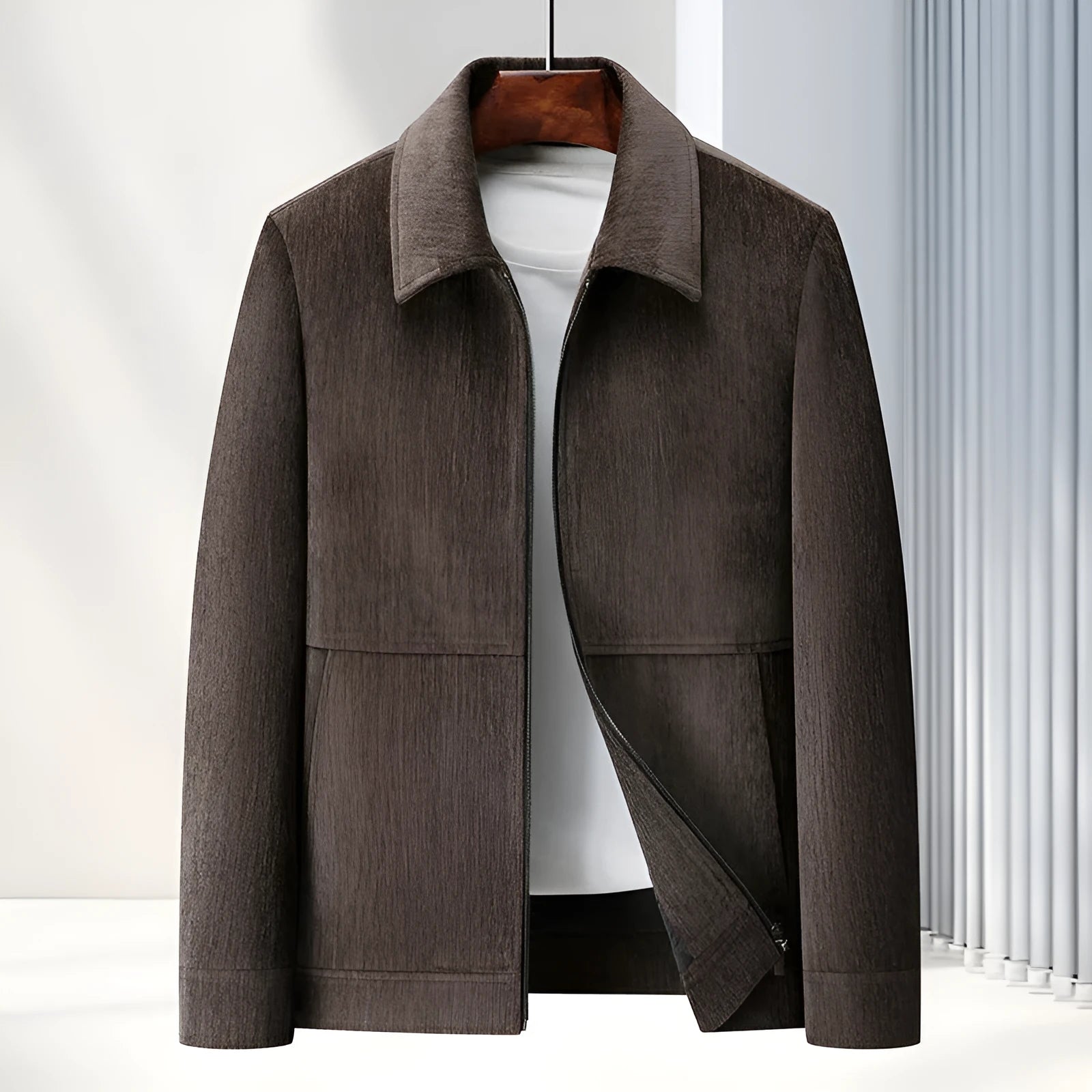 Men's lapel casual coat in slim fit design with polyvinyl alcohol fiber fabric