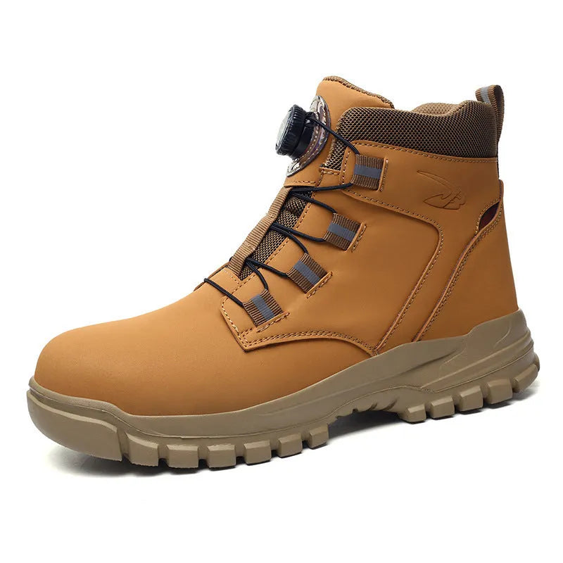 Leather labour protection safety shoes with rubber sole in black, yellow, and grey colour options