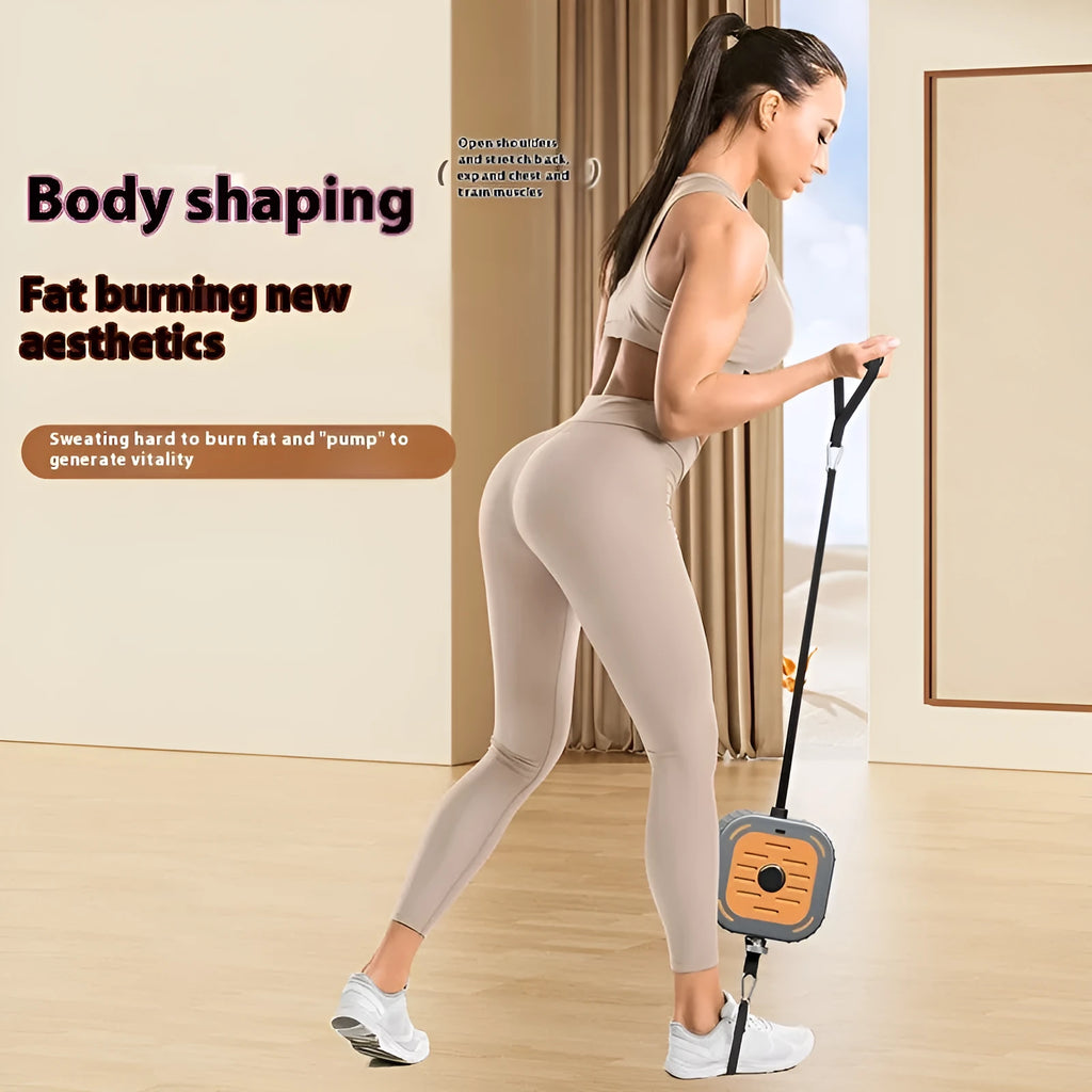 Adjustable power pump chest expander for home fitness in orange or blue.