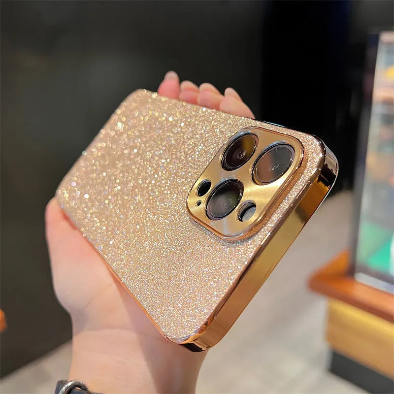 Electroplated star diamond glitter phone case with metal CD pattern for iPhone, violet colour