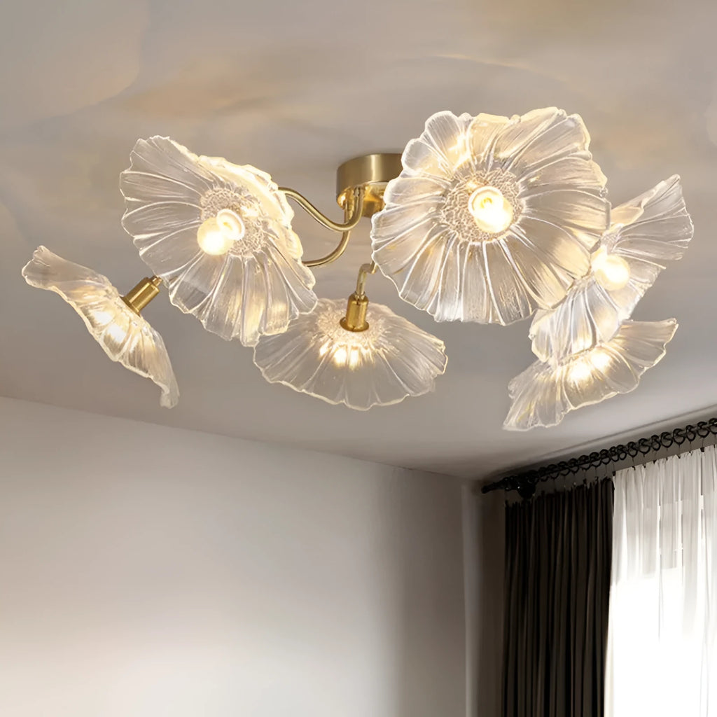 Modern flower-shaped ceiling lamp with multiple light heads in white or purple colour
