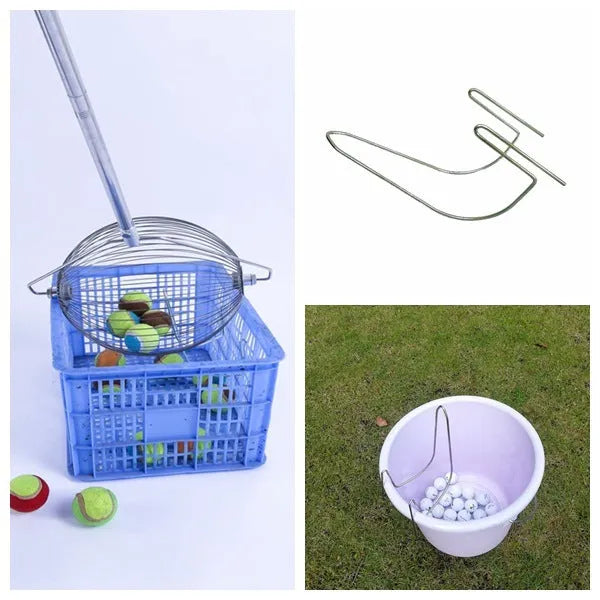 Metallic silver stainless steel golf ball picker with 40cm shaft and 9cm collection head