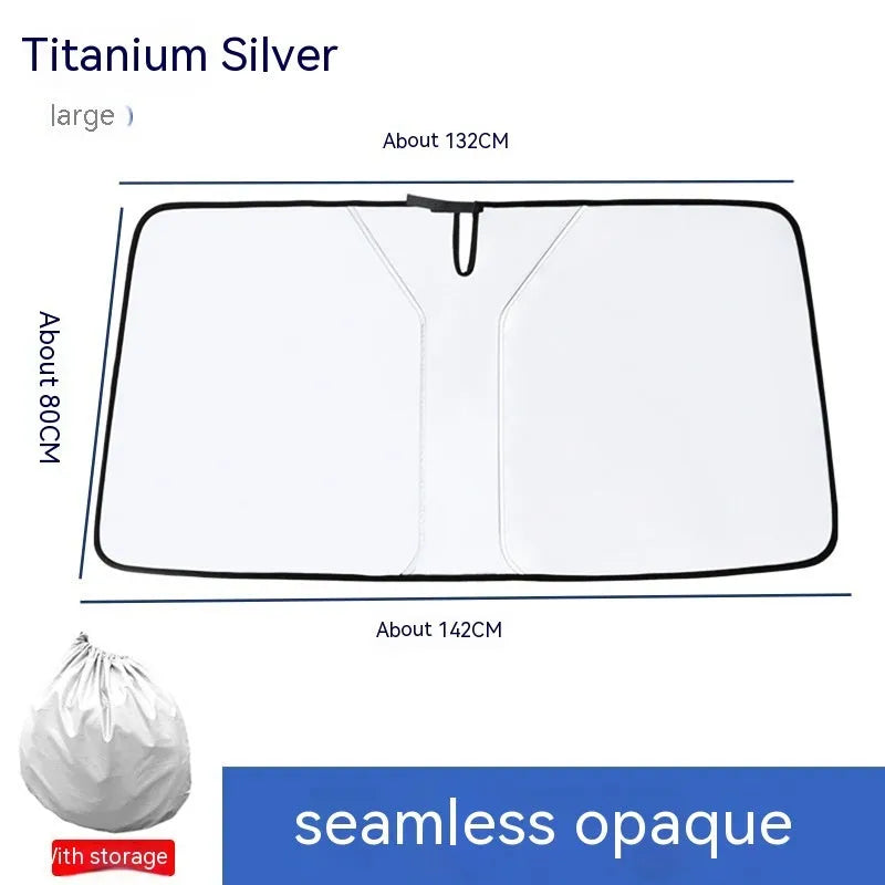 Double ring front car sunshade with titanium silver coating on NC fabric.