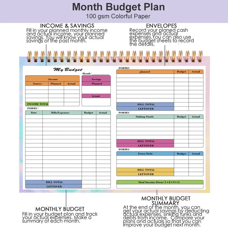 B5 budget tally notebook with spiral binding for income expenditure tracking