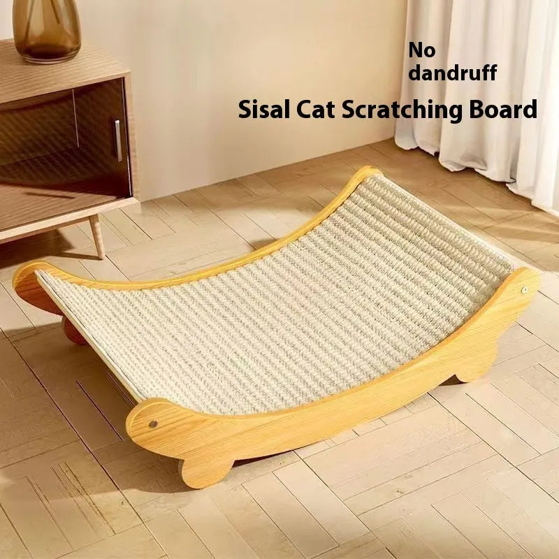 A pastoral-style cat scratch board with a woven sisal blanket scratching surface, shown in small and large size options.