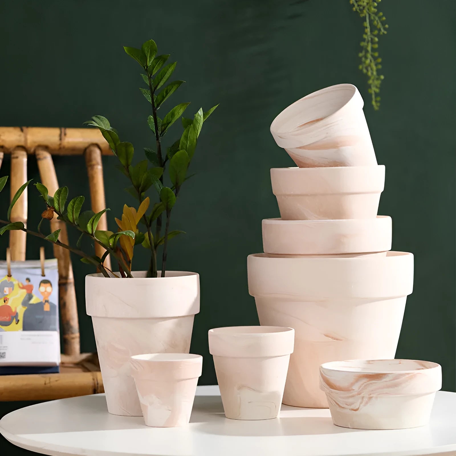 Gradient macchiato red and white pottery flowerpot with natural clay finish, breathable and self-absorbent for plants