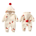 Khaki baby crawling suit with Christmas moose pattern, padded cotton construction, long sleeves