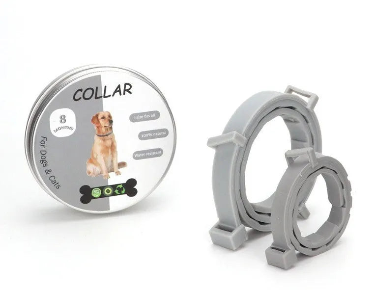 Adjustable silicone flea repellent collar for dog or cat in yellow on white background