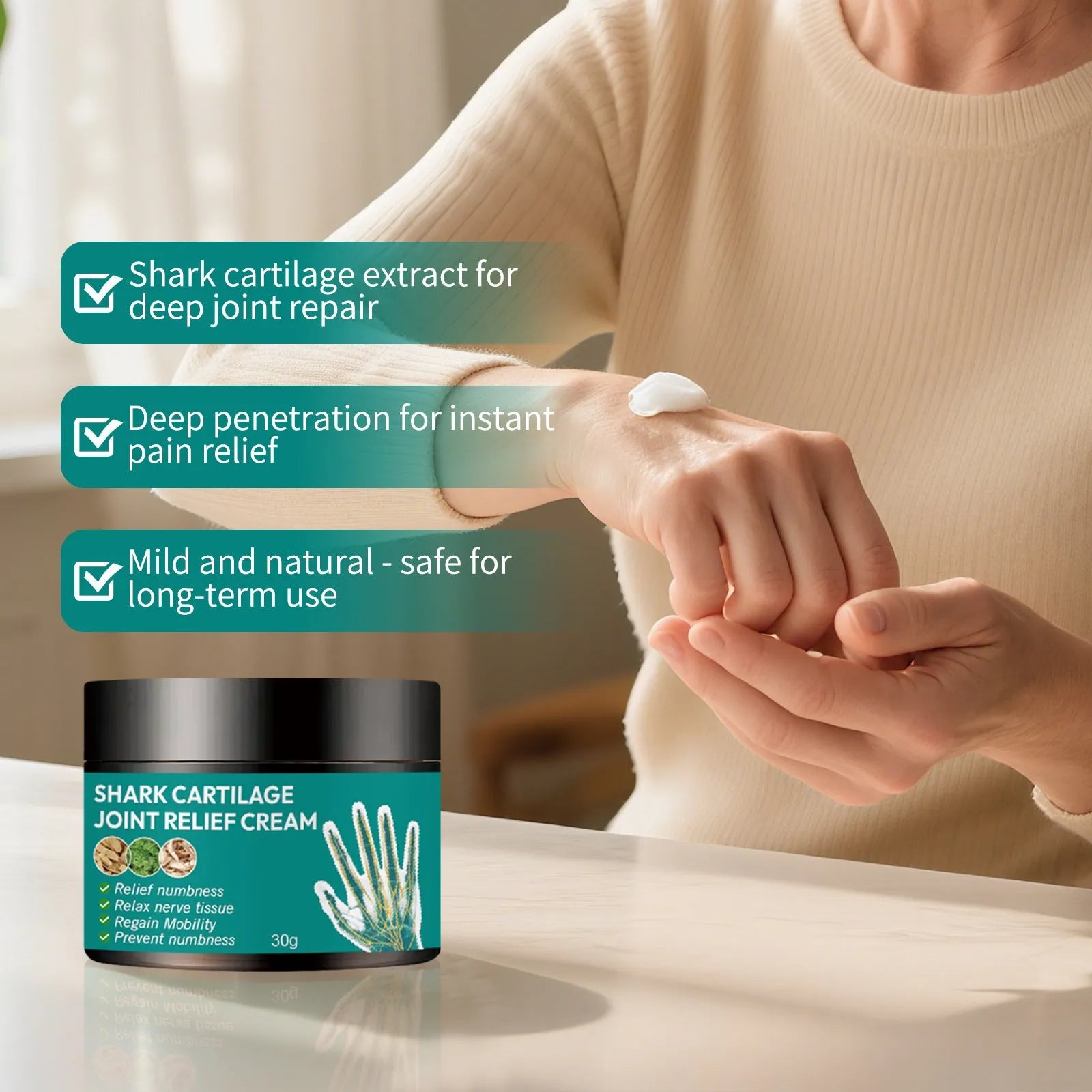 30g joint and neck cream container for knee relief and targeted joint application