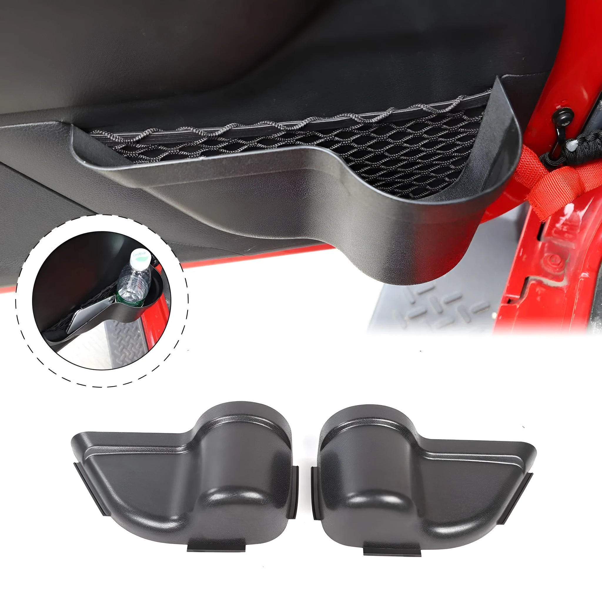 Black aluminium alloy car interior net pocket storage box organiser for vehicle cabins