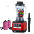 Red commercial blender with stainless steel jug and 2200W motor power for professional kitchen use
