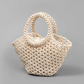 Hand-woven maple wooden bead beach bag in dumpling shape with hollow weave design