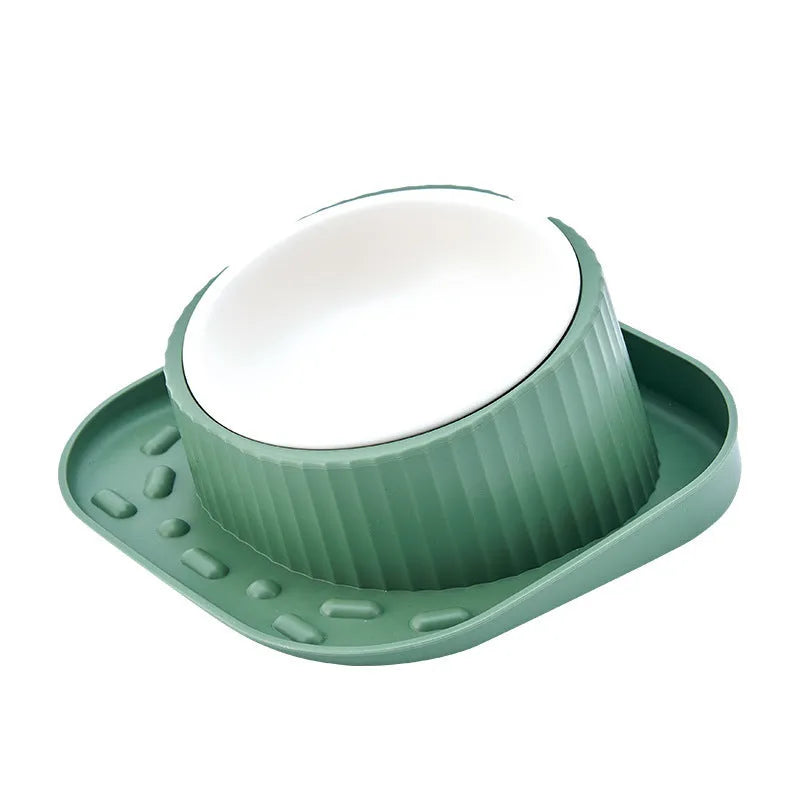 Wide mouth neck protection pet bowl in green yellow or white PP with optional stainless steel or ceramic inner