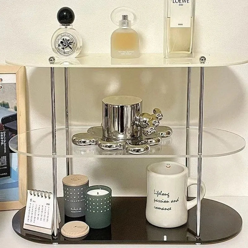 Household acrylic cup holder storage rack with more than 8 layers in cream colour, plastic construction, 30x15x35cm size