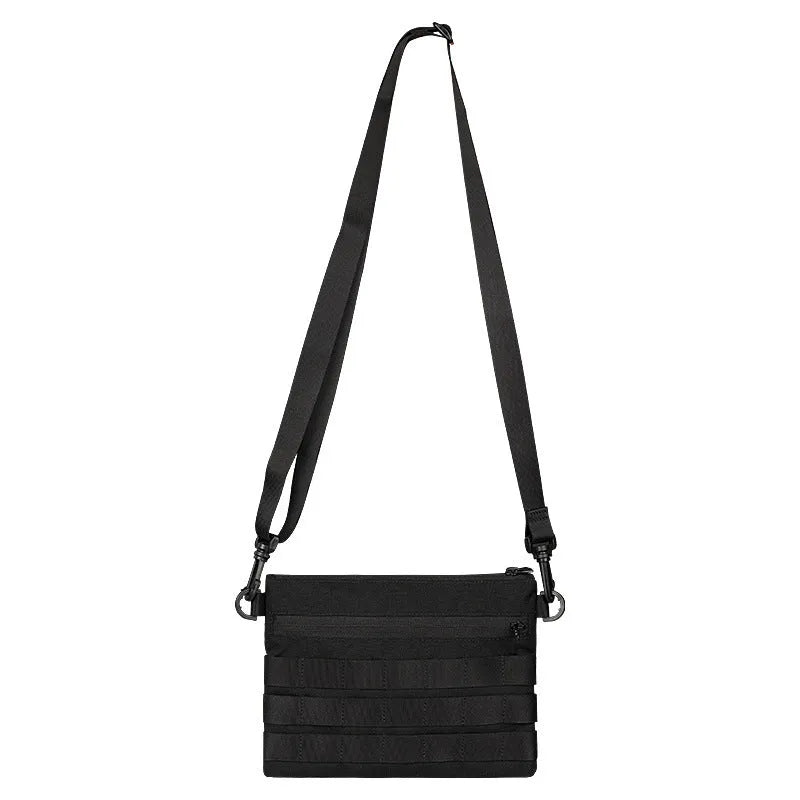 Black Oxford cloth outdoor pouch measuring 18cm long with wear-resistant texture for military and hiking gear