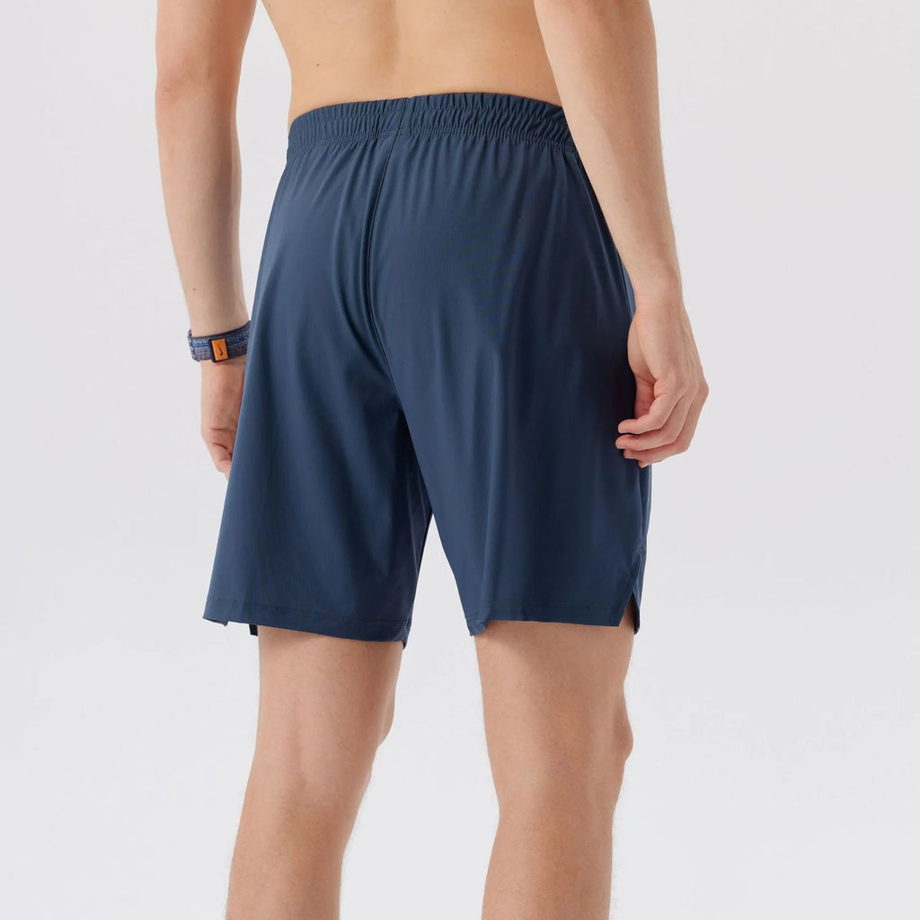 Men's black ice silk sports shorts made from breathable nylon fabric, mid-waist design.