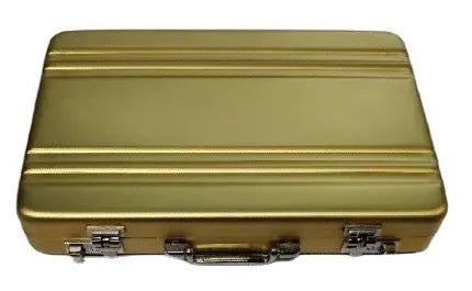 Aluminium alloy metal card holder in six colour options showing slim 16mm profile.