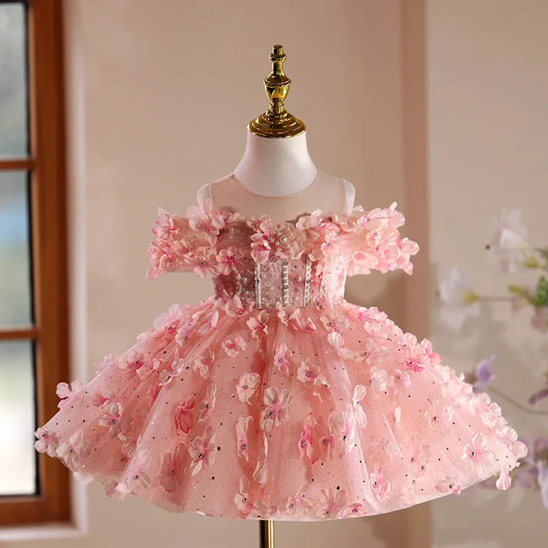 Girls' pink polyester pettiskirt with layered tutu design for princess party wear