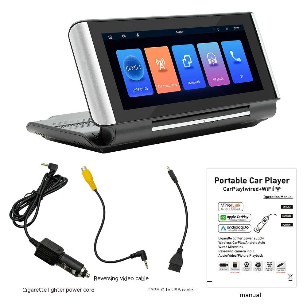 6.86-inch Bluetooth MP5 car multimedia player with wireless CarPlay on dashboard