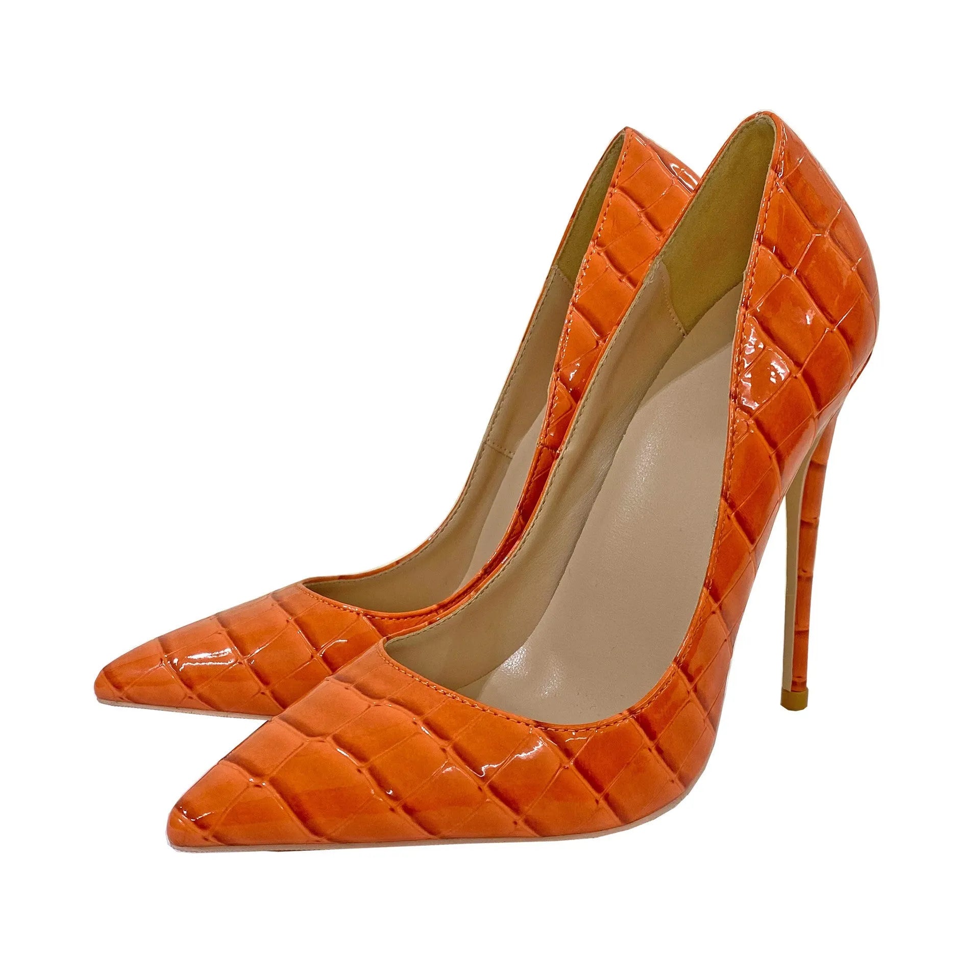 Serpentine pointed stiletto heel low-cut high heels in brown with a super high heel and shallow mouth cut
