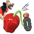 Green and red apple-shaped plastic dog chewing toys for outdoor use