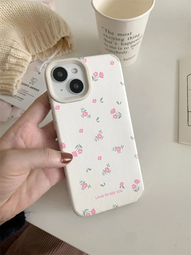 Veneer Pink small floral silicone phone case with embossed pattern for iPhone 13 Pro Max