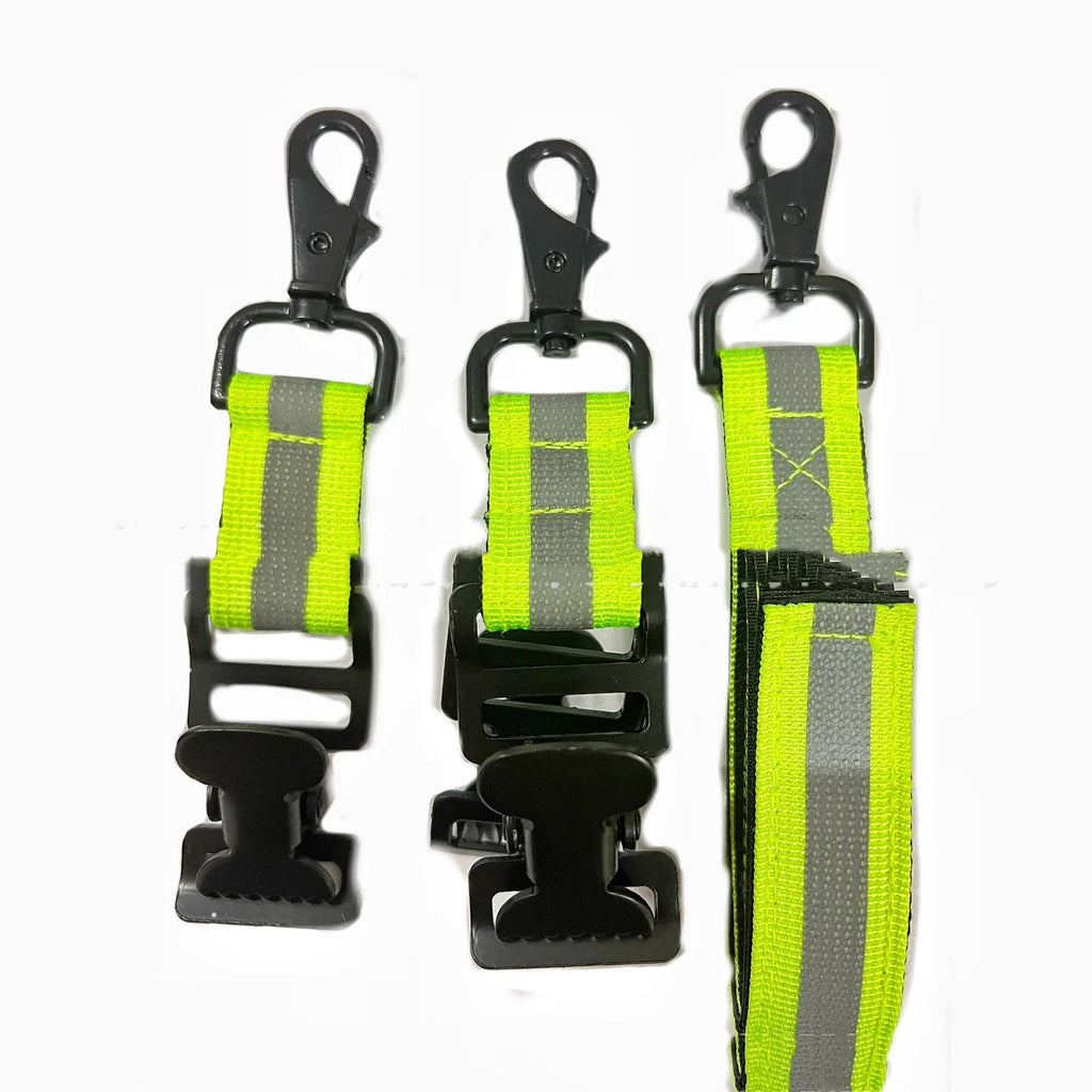 Fluorescent green metal safety clip with reflective tape and buckle for industrial glove clamping