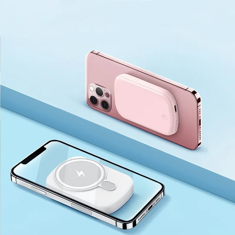 MagSafe magnetic wireless power bank in Barbie Pink, Gentleman's Black, Ivory White, and Lightning Purple colour options.