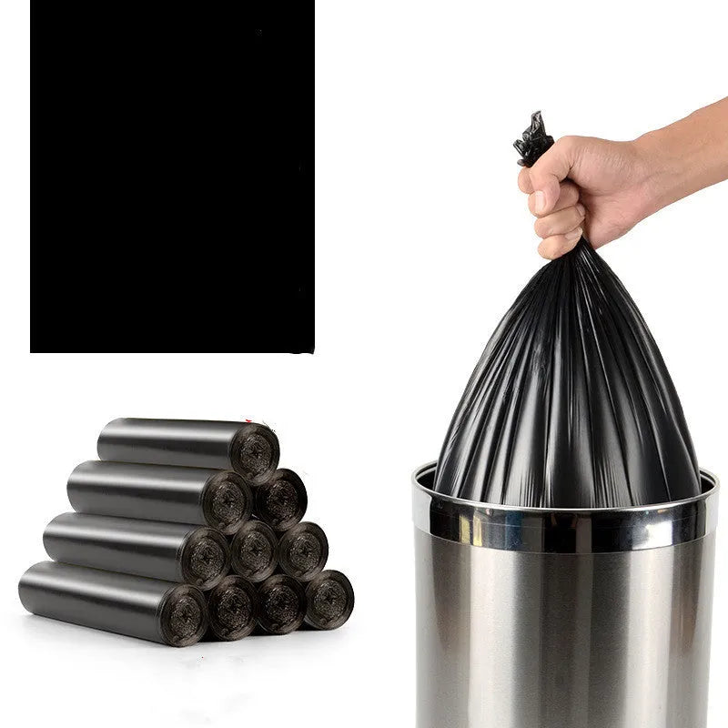 Roll of thickened black disposable plastic kitchen bags measuring 50x60cm