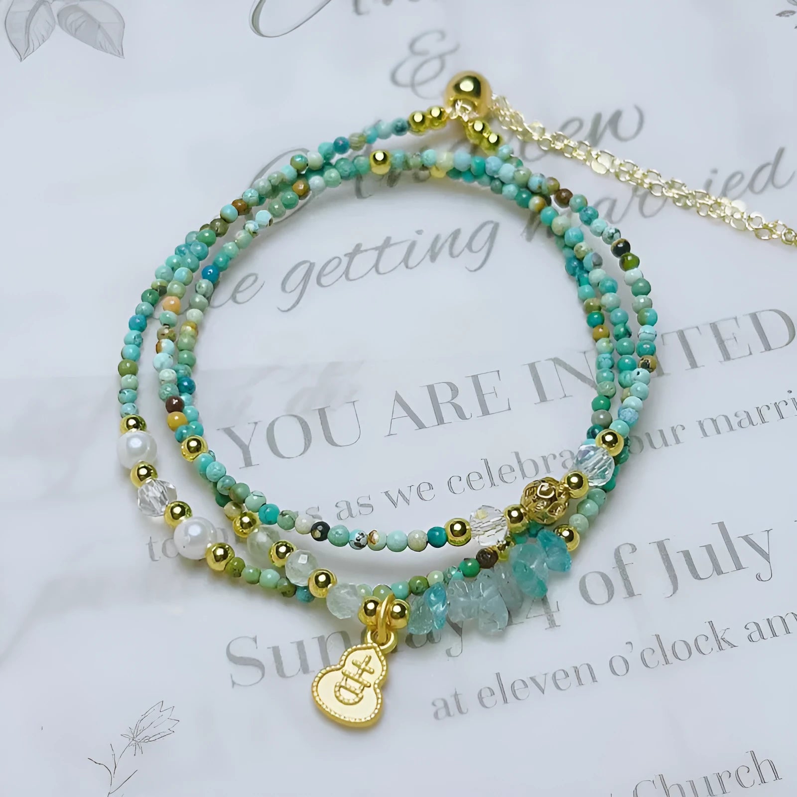 Xiaomi turquoise round beads bracelet with three-ring pull-out adjustable mechanism