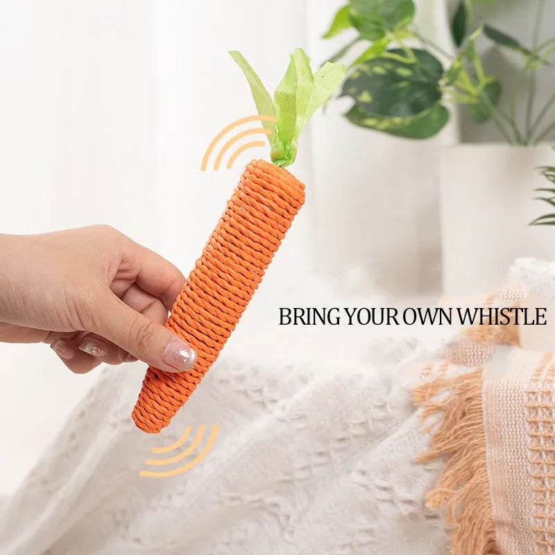 Set of interactive cat toys including carrot bites, paper toys with ringing stones, cat sticks, and tooth grinding sticks