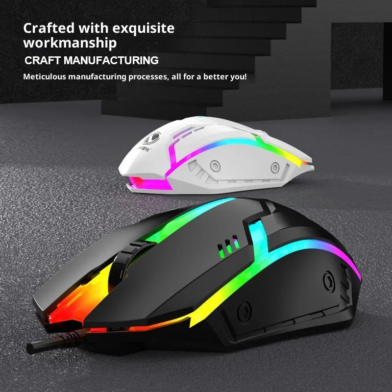 E-sports weighted wired mouse in black with USB cable, large design, photoelectric sensor