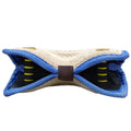 Dog training bite pillow in linen and blue border with double stitching and two soft rope handles for tug-of-war