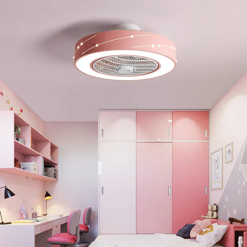 Household invisible integrated LED ceiling lamp with fan, remote control, acrylic round shade, 50cm size, black finish