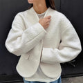 Women's thick woolen coat solid white with raglan sleeves loose fit commuting style 100% polyester