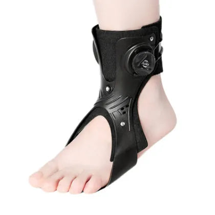 Grey ankle support brace with button fastening and airbag design for training and rehabilitation