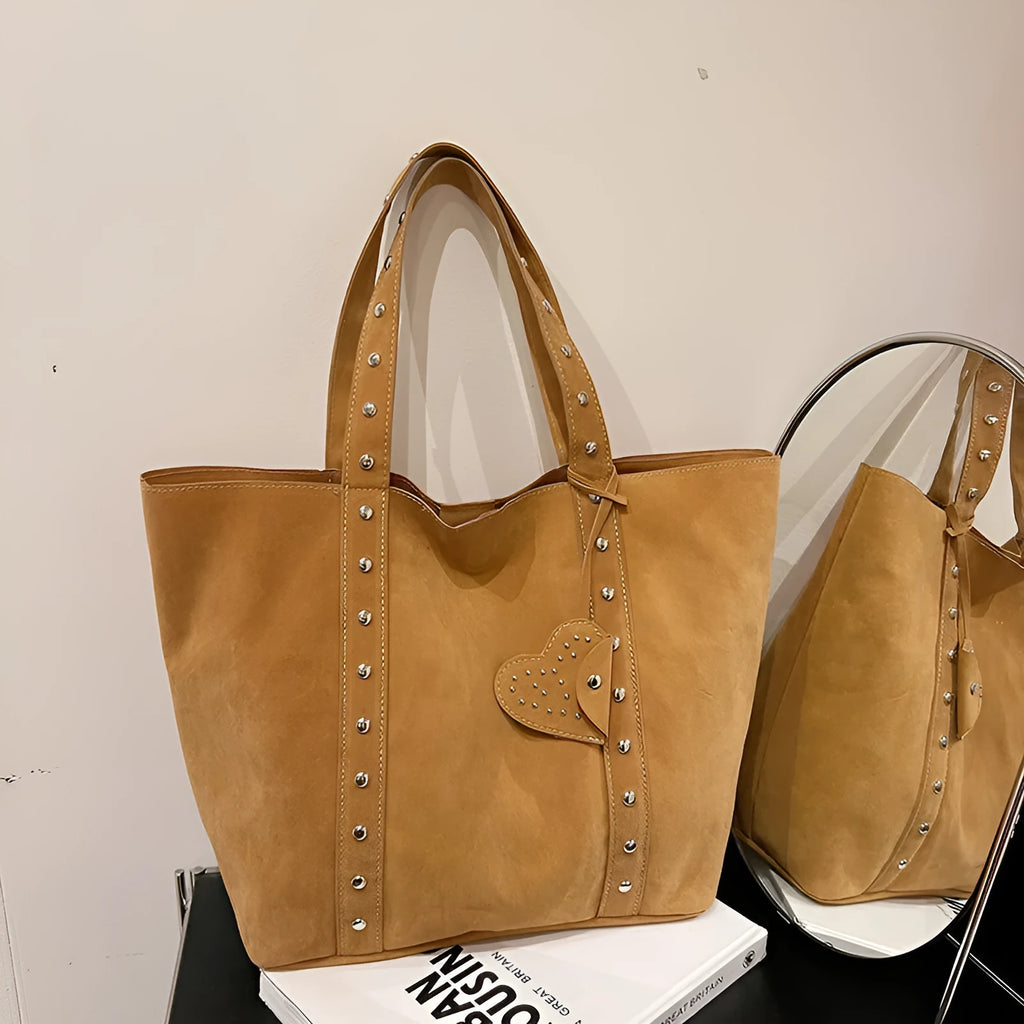PU leather tote bag with double shoulder straps in horizontal square design with sandwich pockets