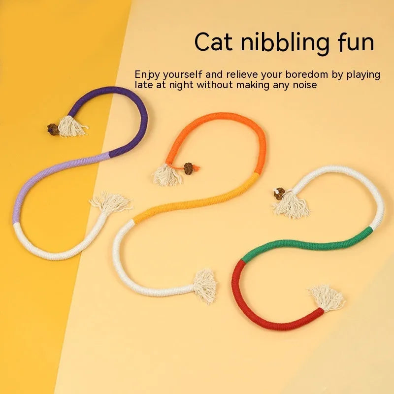 Cat bite rope toy made from cotton thread in orange quality grade with teaser stick design