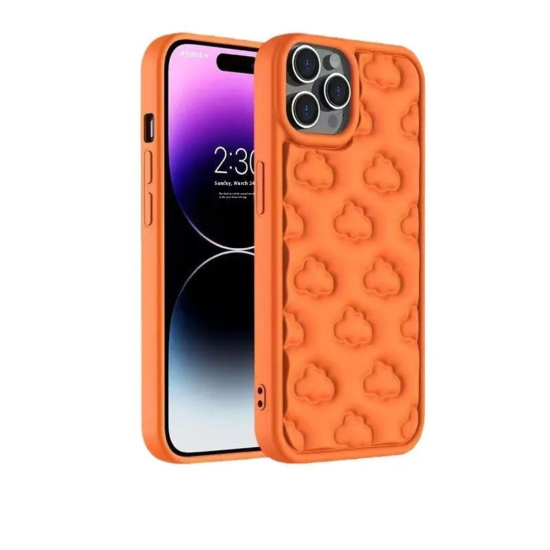 Hand oil three-dimensional cloud phone case TPU in pink with embossed floral pattern for iPhone