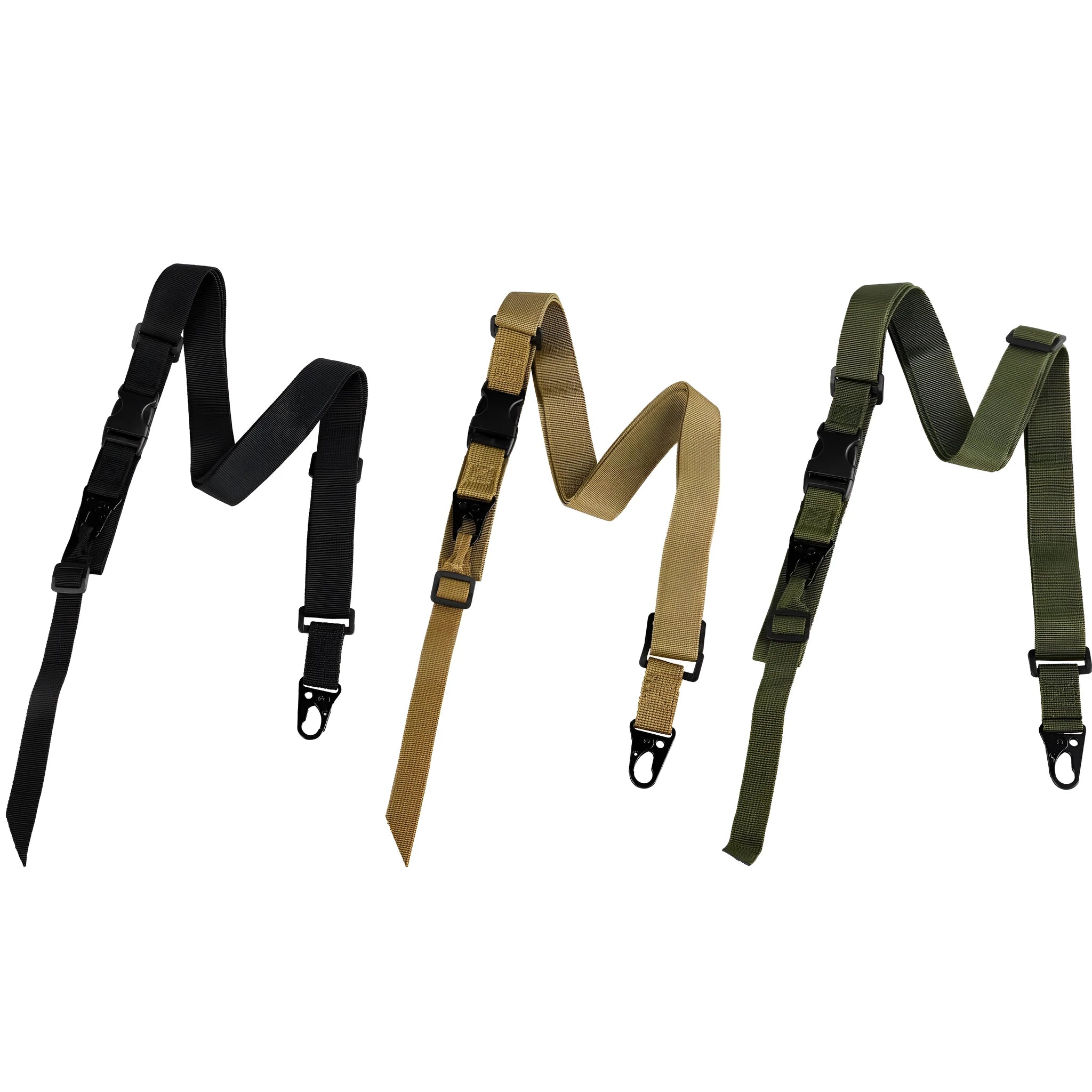 Army green nylon crossbody sling strap with an alloy buckle shown at full 148cm length.