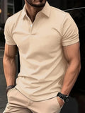 Slim fit casual short sleeve button-up shirt in a solid colour on a hanger.