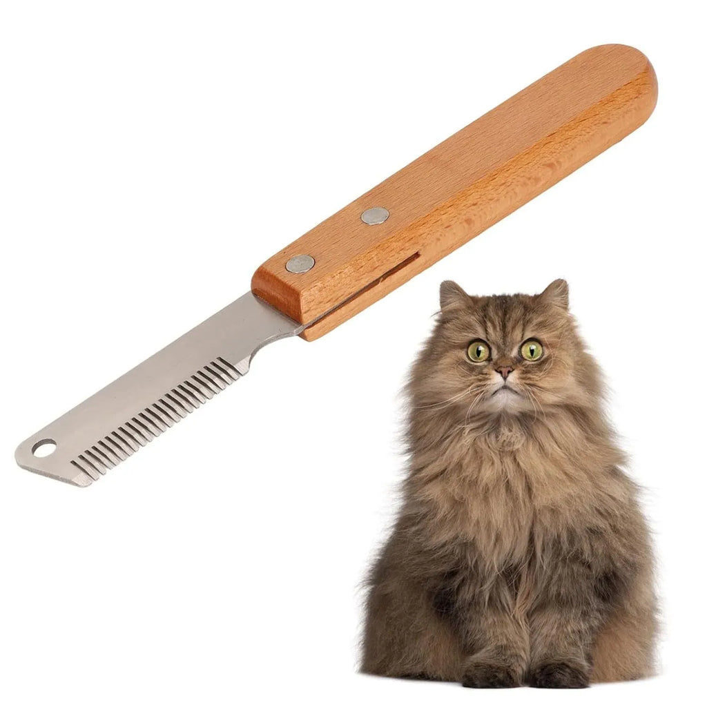 Wood handle pet stripping knife grooming tool for dogs and cats with two size options