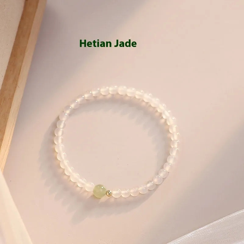 Natural white agate women's bracelet with New Chinese style design on 15cm measurement