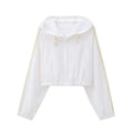 Women's hooded loose fit long sleeve sunscreen top in picture colour, polyester fabric, Asian sizes XS-L