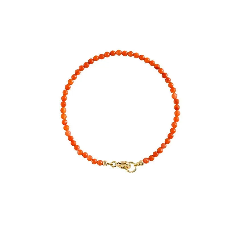 Women's natural southern red agate bracelet in cherry red colour with 3mm cut surface beads