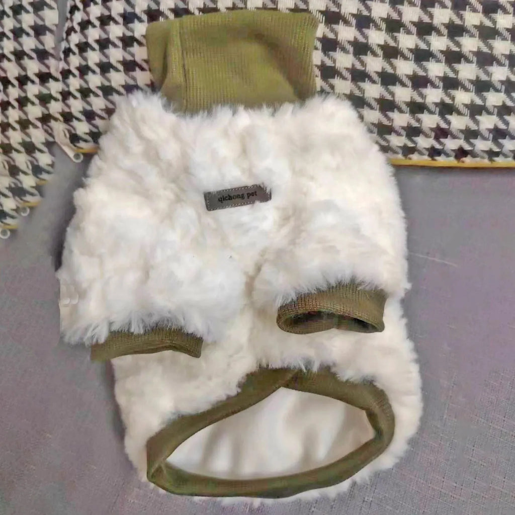 Thick turtleneck dog coat for small and medium-sized dogs in creamy green colour