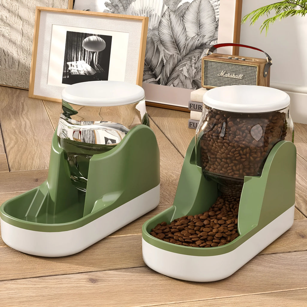 Automatic pet feeder and water fountain unit in blue for cats and small dogs with large capacity